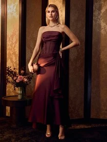 MOTF Soiréza WOMEN'S STRUCTURED BUSTIER EVENING COCKTAIL DRESS - Coffee Brown - View 5