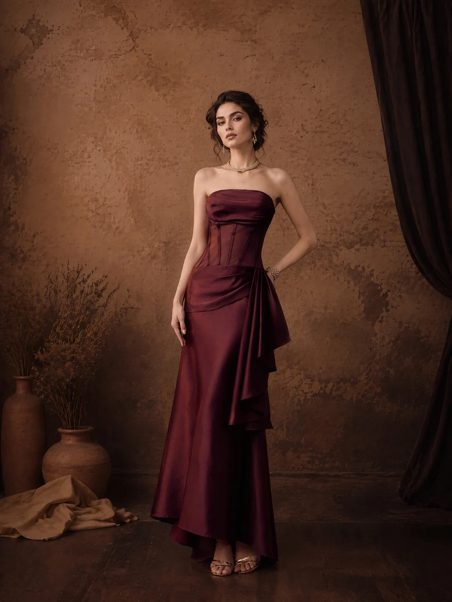 MOTF Soiréza WOMEN'S STRUCTURED BUSTIER EVENING COCKTAIL DRESS - Coffee Brown - View 2