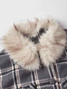 ROMWE Kawaii Y2K Vintage Retro Academy Plaid Cape Versatile Loose Wool Blend Regular Fit Women's Jacket - Grey - View 4