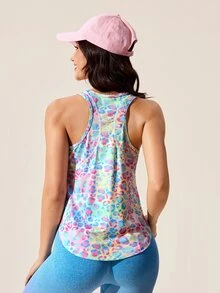 SHEIN Sovereign Charm Colorful Print Casual Mesh Patchwork Dopamine Sleeveless Slim Fit Sports Tank Top - Multicolor - View 5