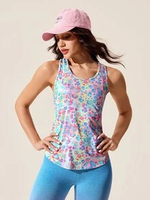 SHEIN Sovereign Charm Colorful Print Casual Mesh Patchwork Dopamine Sleeveless Slim Fit Sports Tank Top - Multicolor - View 8