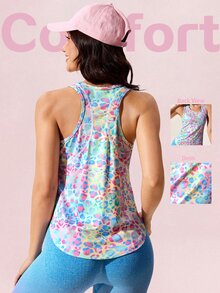 SHEIN Sovereign Charm Colorful Print Casual Mesh Patchwork Dopamine Sleeveless Slim Fit Sports Tank Top - Multicolor - View 2