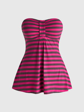 Goth Y2K Retro gestreiftes figurbetontes Bandeau-Top, Große Größen für Musikfestivals