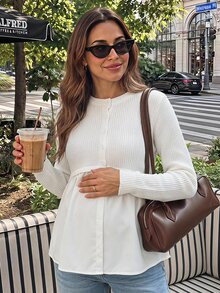 Lyckli Maternity Autumn Casual Solid Color Patchwork 2 In 1 Sweater Winter - White - View 2