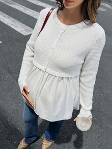 Lyckli Maternity Autumn Casual Solid Color Patchwork 2 In 1 Sweater Winter - White - View 3