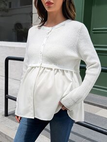 Lyckli Maternity Autumn Casual Solid Color Patchwork 2 In 1 Sweater Winter - White - View 4