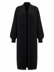 Balvessa Cardigan Panjang Rajut Tebal Longgar Terbaru untuk Musim Gugur/Dingin, Pakaian Luar Serbaguna - Hitam - View 7