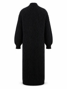 Balvessa Cardigan Panjang Rajut Tebal Longgar Terbaru untuk Musim Gugur/Dingin, Pakaian Luar Serbaguna - Hitam - View 5