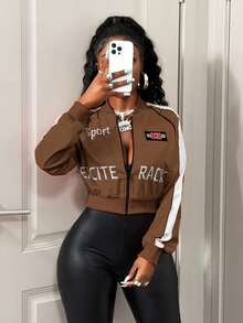 BamGleam Casual Street Zip-Up Short Jacket For Women, Winter For Women - Brown - View 6