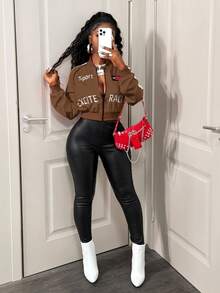 BamGleam Casual Street Zip-Up Short Jacket For Women, Winter For Women - Brown - View 4