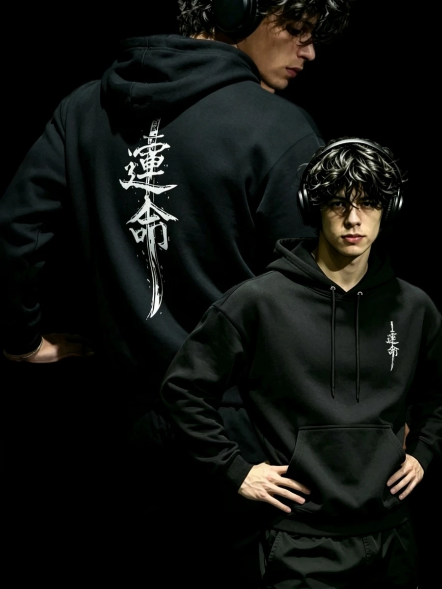 RISE LYT Men's Hooded Long Sleeve Printed Casual Sports Sweatshirt - Black - View 1