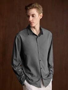 Manfinity Mode Men's Front Button Long Sleeve Pocket Casual Formal Shirt, Daily Wear, For Fall, Ceremony Style For Commuting - Grey - View 6