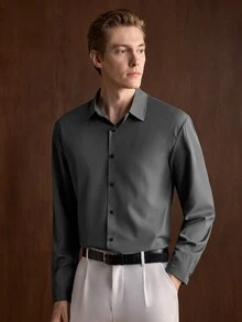 Manfinity Mode Men's Front Button Long Sleeve Pocket Casual Formal Shirt, Daily Wear, For Fall, Ceremony Style For Commuting - Grey - View 7