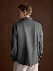 Manfinity Mode Men's Front Button Long Sleeve Pocket Casual Formal Shirt, Daily Wear, For Fall, Ceremony Style For Commuting - Grey - View 5