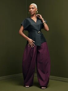 Vixey Metallic Sculpted Shoulder Top, Event Dressing, Going Out Outfit, Holiday - Black - View 3