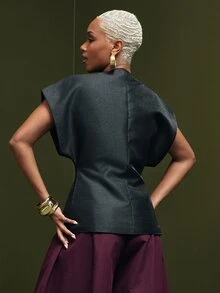 Vixey Metallic Sculpted Shoulder Top, Event Dressing, Going Out Outfit, Holiday - Black - View 4