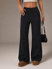 Women's Low-Rise Modal Knit Drawstring Wide-Leg Pants With Contrast Piping - Black - View 1