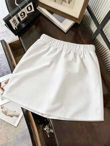 GlowEve CURVE Plus Contrast Rhinestone Trim Wrap Hem Skort Fall - White - View 2
