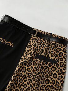 GlowEve CURVE 大尺碼女款春夏秋冬簡約時尚商務黑白拼色豹紋拼接繫帶直筒長褲 - 彩色 - 查看 5