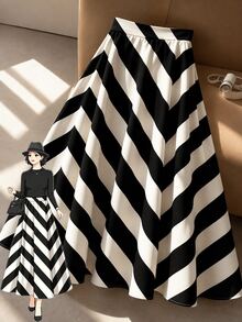 GlowEve CURVE Plus-Size Women's Autumn Collection: Elegant Skirts, A-Line Skirts, Wedding & Party Skirts, Halloween Costumes, Black Skirts,Suitable For DailyCommute - Black and White - View 1