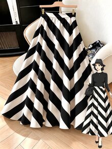 GlowEve CURVE Plus-Size Women's Autumn Collection: Elegant Skirts, A-Line Skirts, Wedding & Party Skirts, Halloween Costumes, Black Skirts,Suitable For DailyCommute - Black and White - View 7
