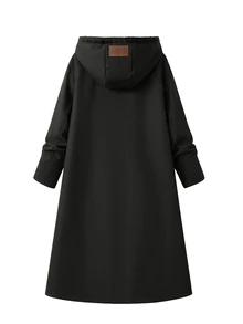 Reflora Plus Zip Up Hooded Coat Autumn Office Holiday Club Family Vacation Brown Casual Baggy Gothic Winter - Black - View 13