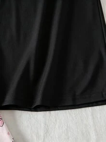 2件組女童大童睡衣 長袖套頭睡袍 休閒AB條紋蝴蝶結印花睡衣 - 黑色 - 查看 5