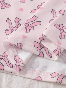 2件組女童大童睡衣 長袖套頭睡袍 休閒AB條紋蝴蝶結印花睡衣 - 黑色 - 查看 4