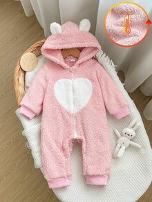 Set Romper Lengan Panjang Hangat Motif Beruang & Kucing Merah Muda untuk Bayi Perempuan Baru Lahir yang Nyaman, Cocok untuk Musim Gugur dan Musim Dingin - Baby Pink - View 7