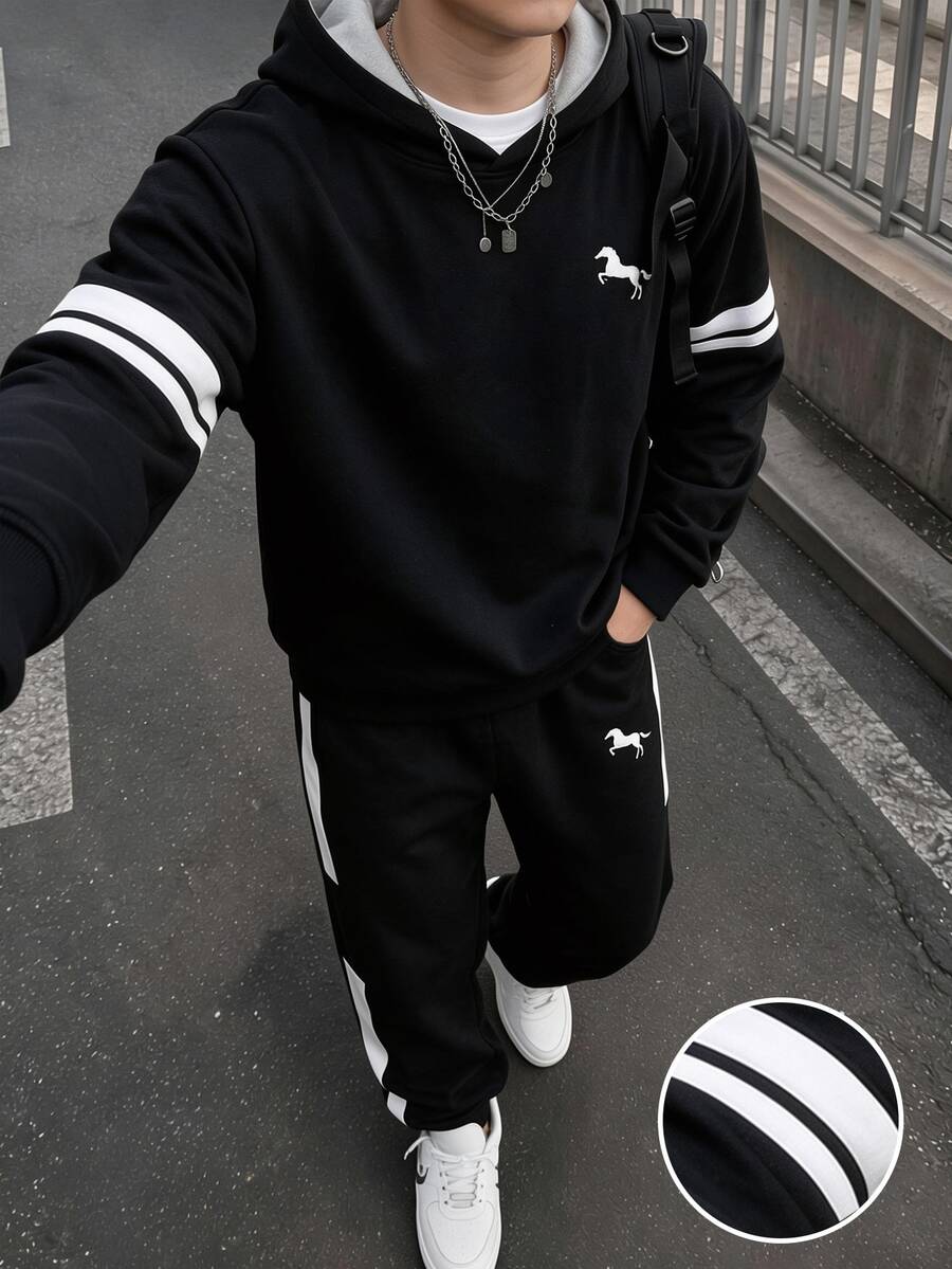 Teen Boys Casual Comfortable Long Sleeve Hoodie And Pants - Multicolor - View 1