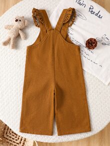 SHEIN Vintaside Kids 1件女嬰棕色牛仔休閒可愛刺繡熊圖案吊帶連身褲，適合外出與派對，秋冬款 - 棕色 - 查看 7