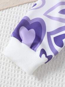 Baby Girls Cute Casual Preppy Style Heart Print Long Sleeve Top And Pants 2 Pieces Set - Purple - View 4