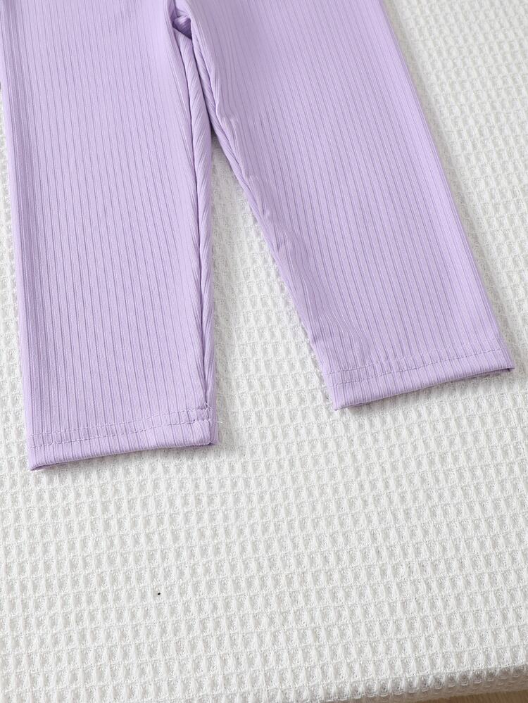 Baby Girls Cute Casual Preppy Style Heart Print Long Sleeve Top And Pants 2 Pieces Set - Purple - View 6