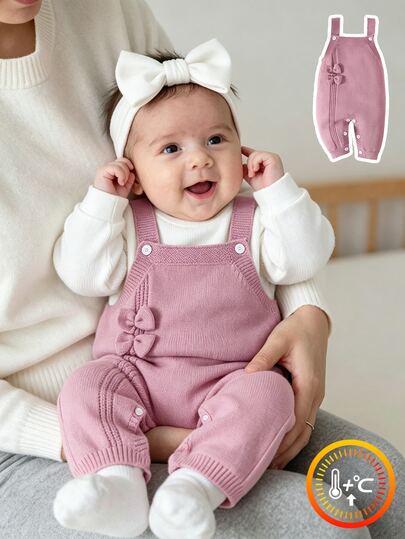 SHEIN Baju Terusan Bayi Perempuan, Romper Rajut Pita Buatan Tangan yang Lembut & Nyaman, Jumpsuit Rajut Kartun Wanita Lucu yang Menawan, Busana Musim Dingin Serbaguna untuk Aktivitas Sehari-hari Musim Gugur/Musim Dingin, Pesta, Perjalanan, Liburan, Bermain di Luar Ruangan