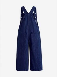SHEIN 女童高品質愛心牛仔吊帶褲 4-7歲，百搭可愛校園休閒無袖連身褲 - 藏蓝色 - 查看 2