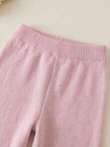 SHEIN 女童時尚紫色優雅刺繡針織毛衣套裝，套頭圓領針織毛衣 + 長褲 2 件套，適合秋冬、返校、休閒、外出、派對、購物 - 藕粉色 - 查看 6