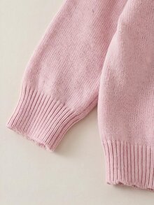 SHEIN 女童時尚紫色優雅刺繡針織毛衣套裝，套頭圓領針織毛衣 + 長褲 2 件套，適合秋冬、返校、休閒、外出、派對、購物 - 藕粉色 - 查看 5