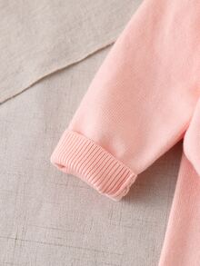 SHEIN Baby Girl Bow Decor Long Sleeve Single-Breasted Knit Cardigan And Knit Pants Set Autumn Winter - Pink - View 4