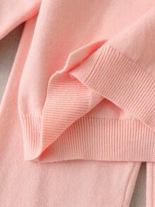 SHEIN Baby Girl Bow Decor Long Sleeve Single-Breasted Knit Cardigan And Knit Pants Set Autumn Winter - Pink - View 6