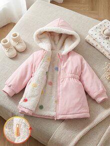 SHEIN Souflis 2件組女嬰秋冬百搭休閒加厚愛心毛絨法蘭絨收腰長版保暖外套 - 粉色 - 查看 4