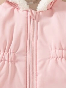 SHEIN Souflis 2件組女嬰秋冬百搭休閒加厚愛心毛絨法蘭絨收腰長版保暖外套 - 粉色 - 查看 7