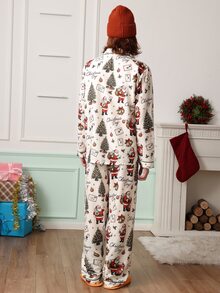 Chillnights Men's Christmas Santa Claus Print Lapel Collar Loungewear Set - Multicolor - View 2