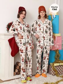 Chillnights Men's Christmas Santa Claus Print Lapel Collar Loungewear Set - Multicolor - View 7
