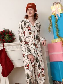 Chillnights Men's Christmas Santa Claus Print Lapel Collar Loungewear Set - Multicolor - View 5