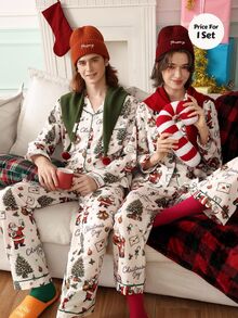 Chillnights Men's Christmas Santa Claus Print Lapel Collar Loungewear Set - Multicolor - View 6