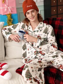 Chillnights Men's Christmas Santa Claus Print Lapel Collar Loungewear Set - Multicolor - View 4