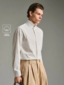 Calmiston 男士棉質輕量面料 Polo 衫 | 白色領口上衣,適合日常、通勤、辦公、輕量運動與海灘穿著 - 白色 - 查看 9