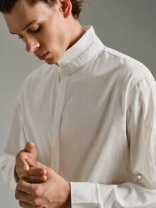 Calmiston 男士棉質輕量面料 Polo 衫 | 白色領口上衣,適合日常、通勤、辦公、輕量運動與海灘穿著 - 白色 - 查看 7