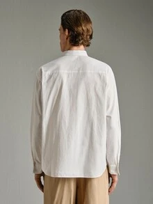Calmiston 男士棉質輕量面料 Polo 衫 | 白色領口上衣,適合日常、通勤、辦公、輕量運動與海灘穿著 - 白色 - 查看 8