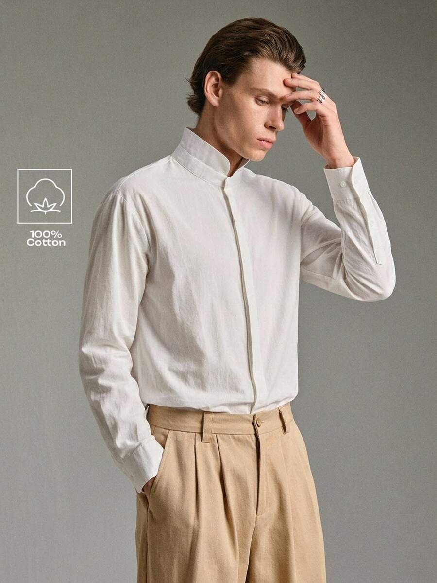 Calmiston 男士棉質輕量面料 Polo 衫 | 白色領口上衣，適合日常、通勤、辦公、輕量運動與海灘穿著